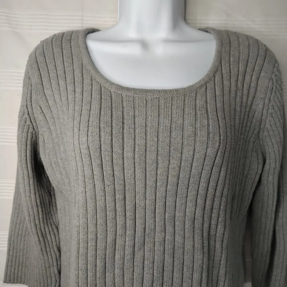 J. Jill Pull Over Ribbed Sweater 3/4 Sleeve Gray Women's Size Large‎ 100% Cotton